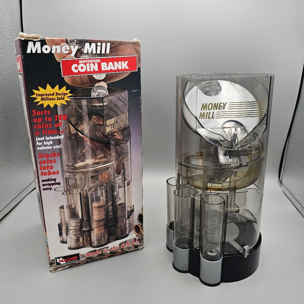 Vtg 2001 Magnif Money Mill Motorized Coin Bank Sorter Stacker USA Tested Works